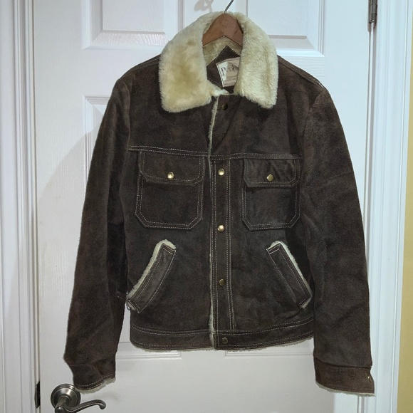 Probe vintage 70’s suede jacket Sz 38 Sherpa lining snap front / cuffs pockets